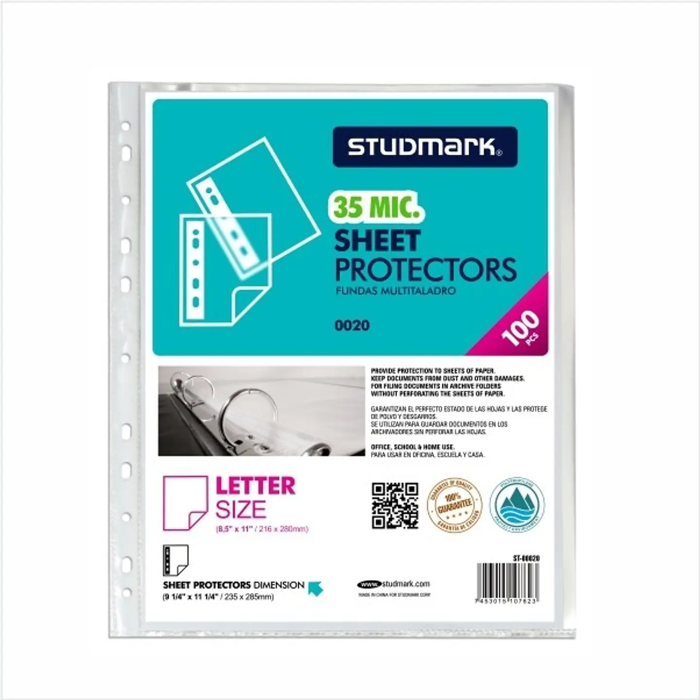 Paquete de 100 fundas Studmark tamaño carta de 35 mic 1