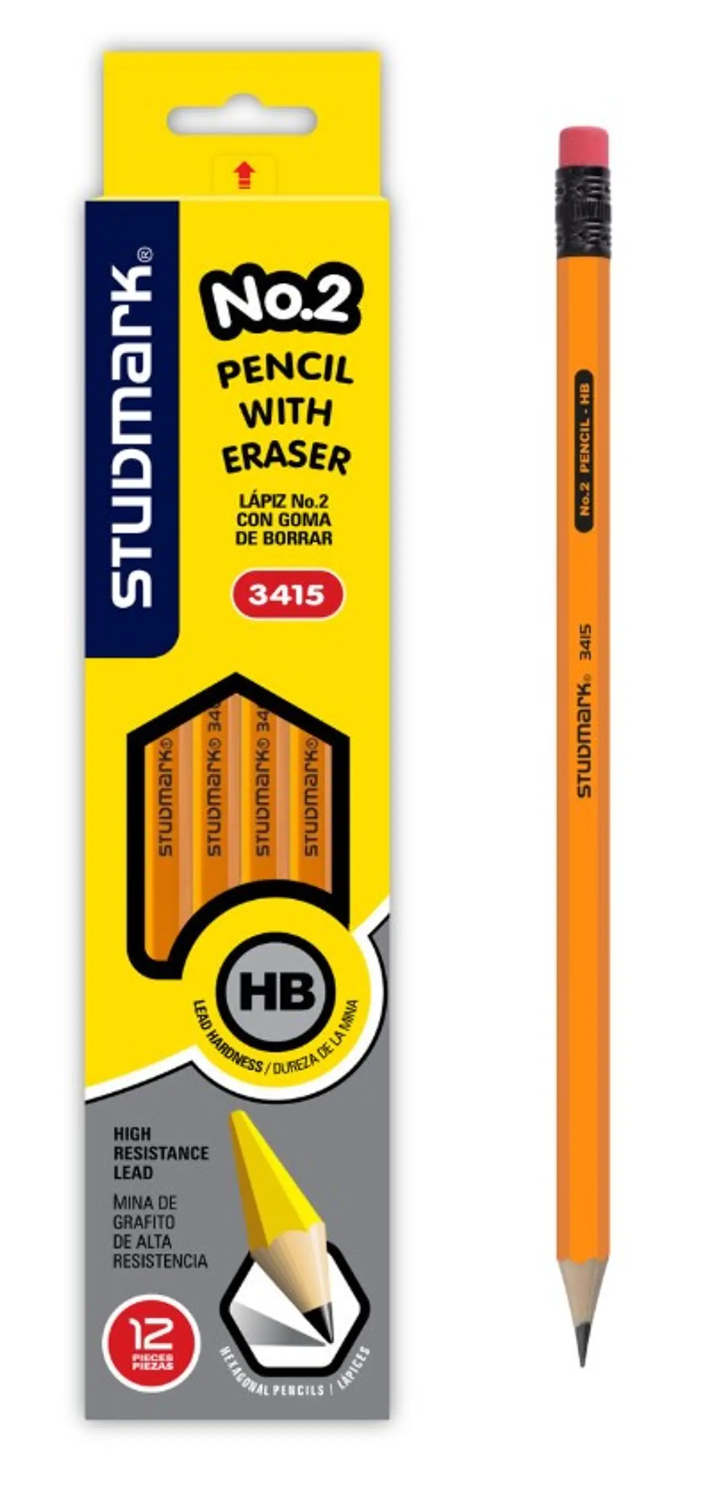 Lápiz No.2 Studmark, con goma de borrar, HB ST-03415 1