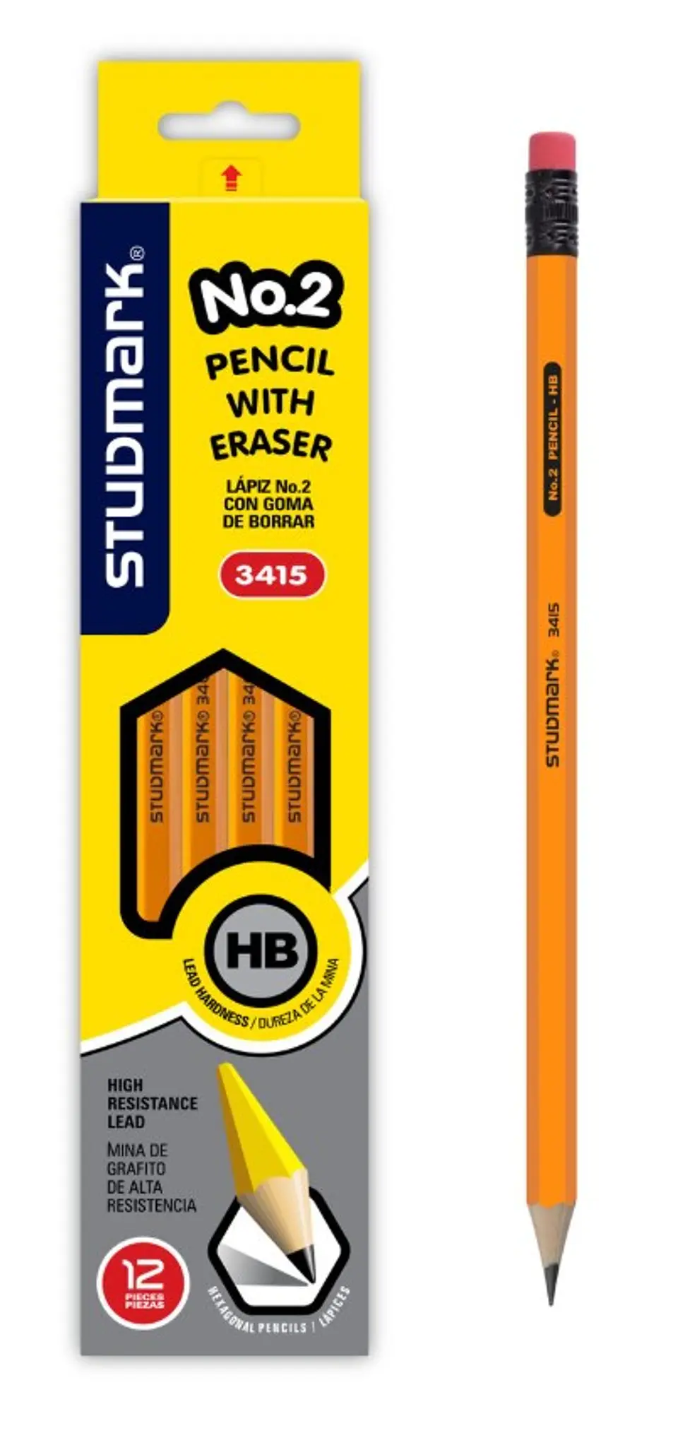 Lápiz No.2 Studmark, con goma de borrar, HB ST-03415 1