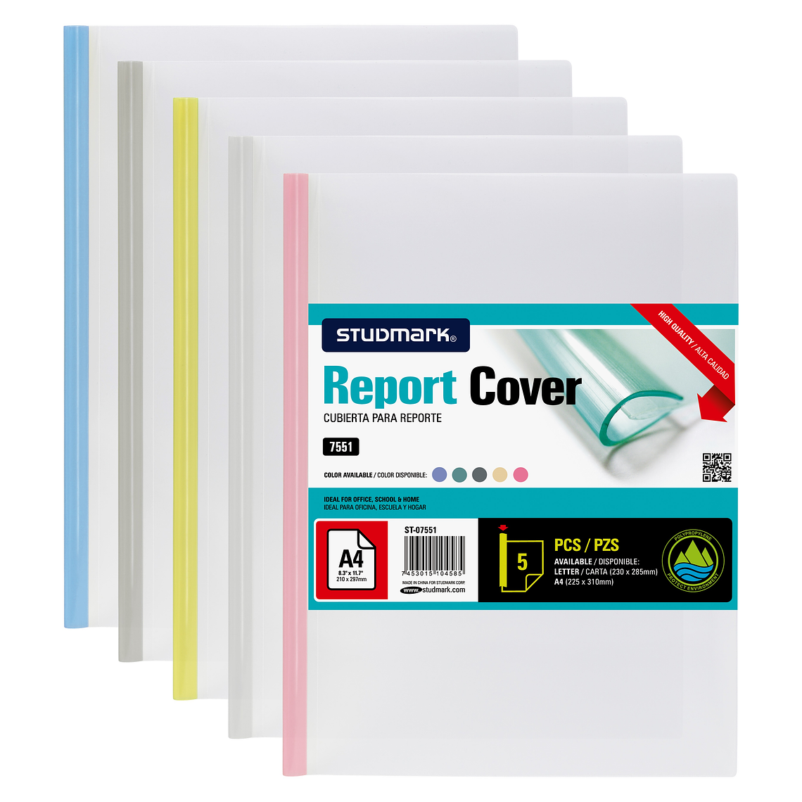 Paquete de 5 Cubiertas Studmark para reportes, tamaño A4 1