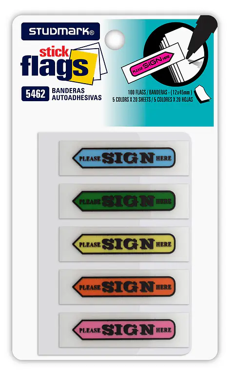Banderitas Studmark "Please SIGN here", 5 colores