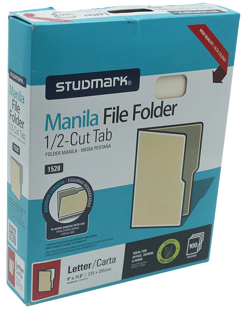 Caja de 100 folder manila Studmark Carta