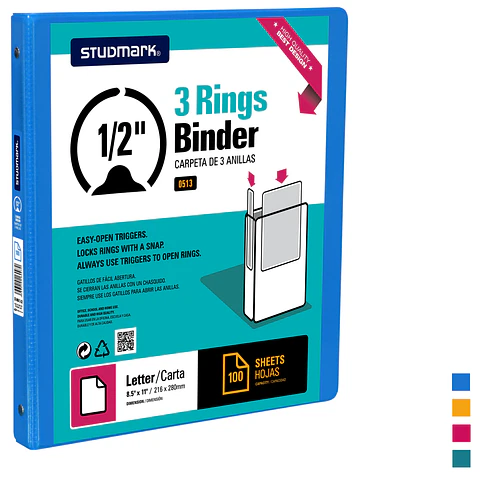 Portafolio Studmark de 3 anillas de 1/2" 100 hojas