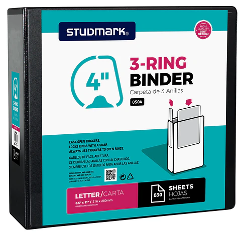 Portafolio Studmark de 3 anillas en "D" de 4" 830 HOJAS
