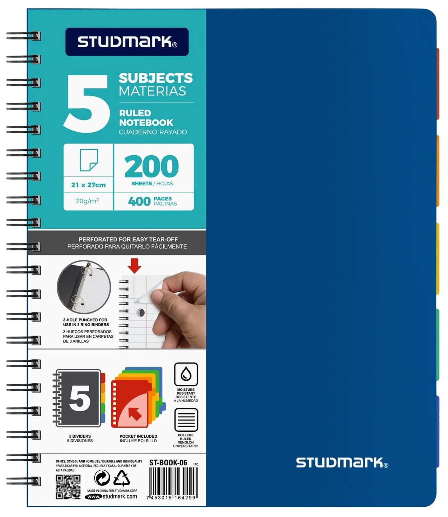 Cuaderno Studmark 5 materias, cubierta plástica 3