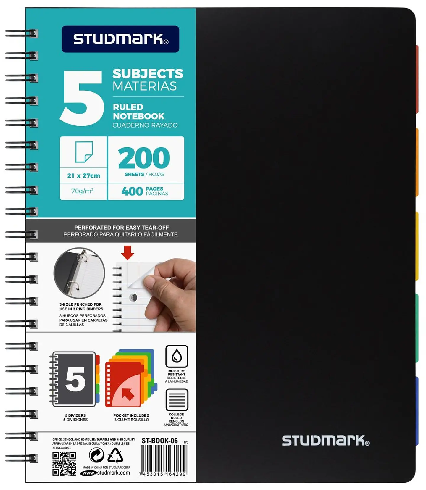 Cuaderno Studmark 5 materias, cubierta plástica 4