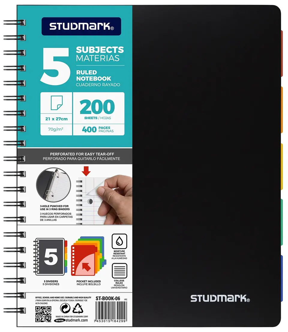 Cuaderno Studmark 5 materias, cubierta plástica 4