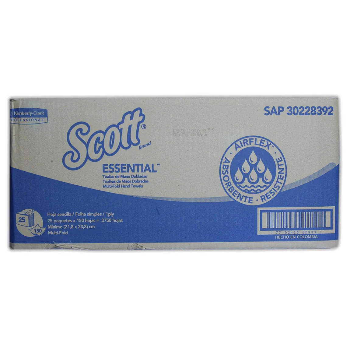 Papel Toalla Foliado Scott Essential 25 Pqts x 150 Hojas (3750 hojas) (1pliego) 1