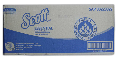 Papel Toalla Foliado Scott Essential 25 Pqts x 150 Hojas (3750 hojas) (1pliego)