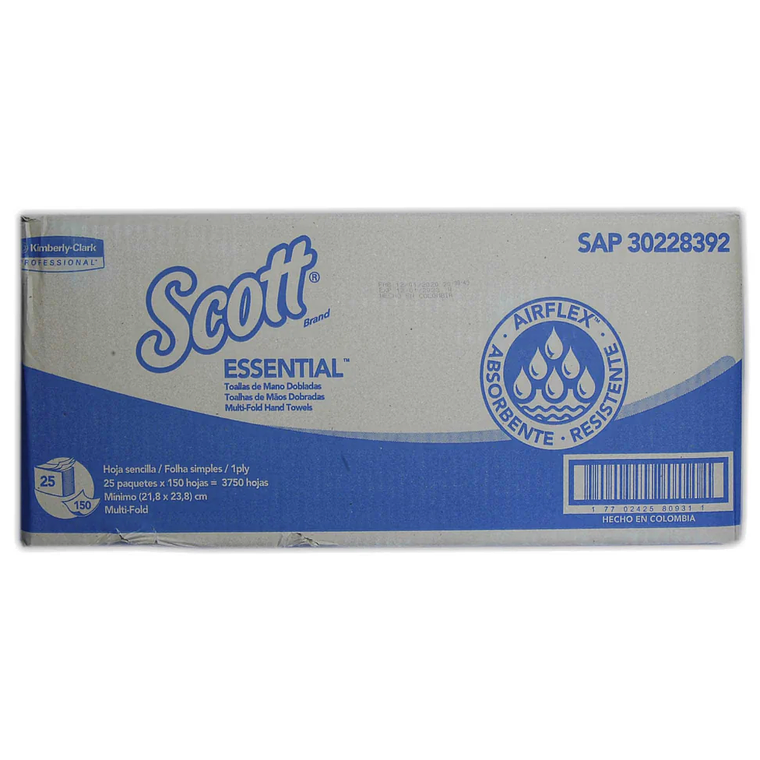 Papel Toalla Foliado Scott Essential 25 Pqts x 150 Hojas (3750 hojas) (1pliego) 1