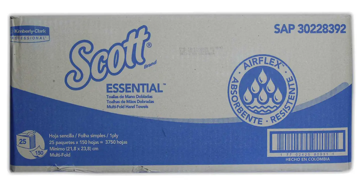 Papel Toalla Foliado Scott Essential 25 Pqts x 150 Hojas (3750 hojas) (1pliego) 1