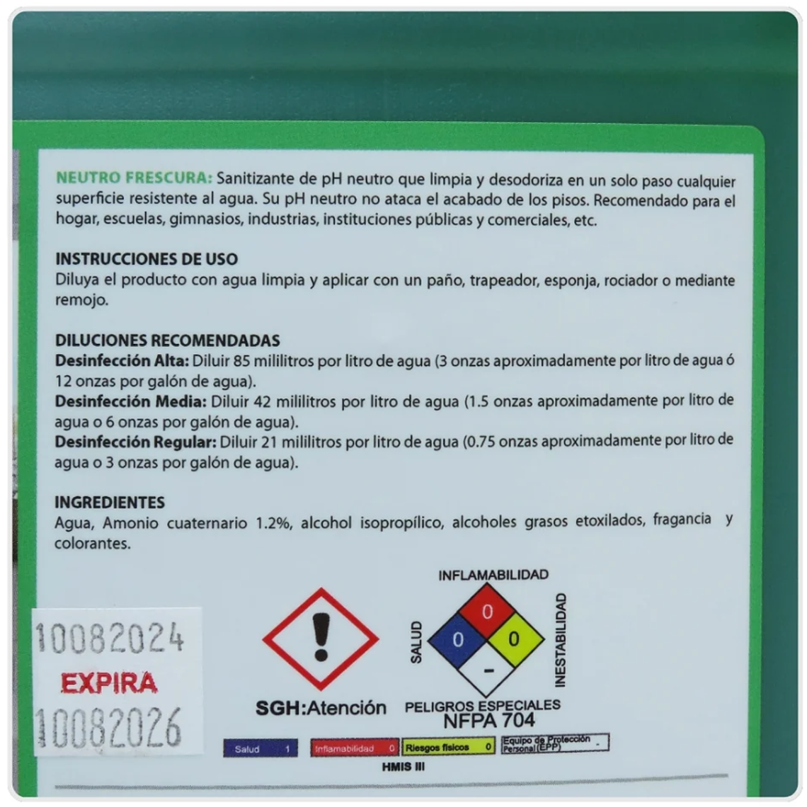 Galón de Solución sanitizante Neutro Frescura 2