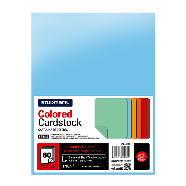 Paquete de cartulina carta que incluye 20 colores diferentes 3