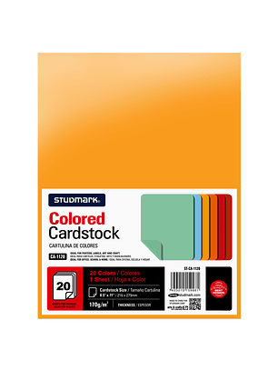 Paquete de cartulina carta que incluye 20 colores diferentes