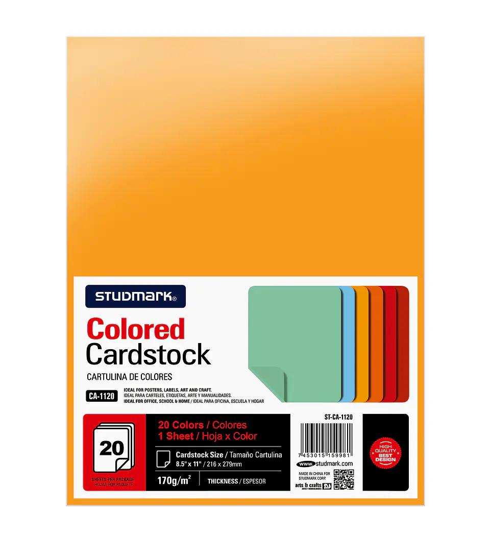 Paquete de cartulina carta que incluye 20 colores diferentes 1