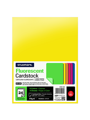 Paquete de 24 cartulinas fluorescente colores surtidos