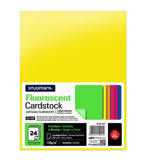 Paquete de 24 cartulinas fluorescente colores surtidos
