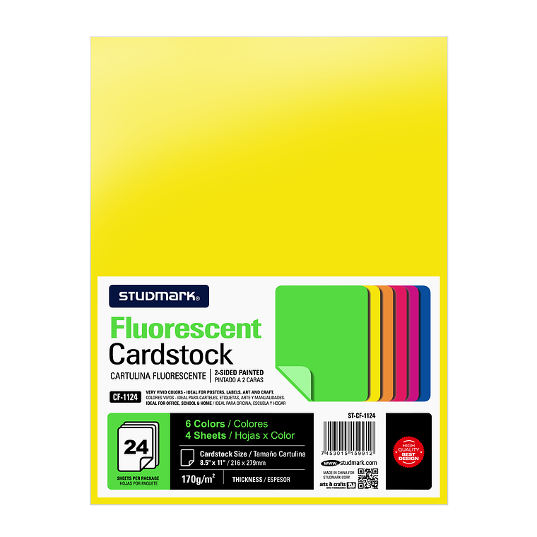 Paquete de 24 cartulinas fluorescente colores surtidos 1