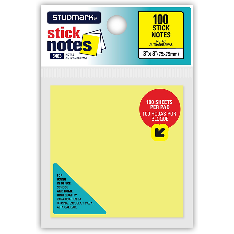 Notas autoadhesivas amarillas 75 x 75mm 1
