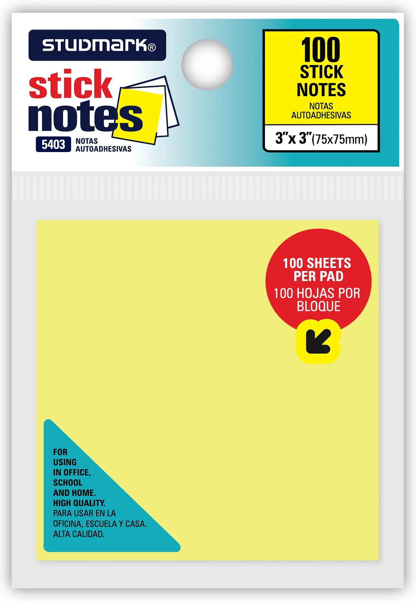 Notas autoadhesivas amarillas 75 x 75mm 1