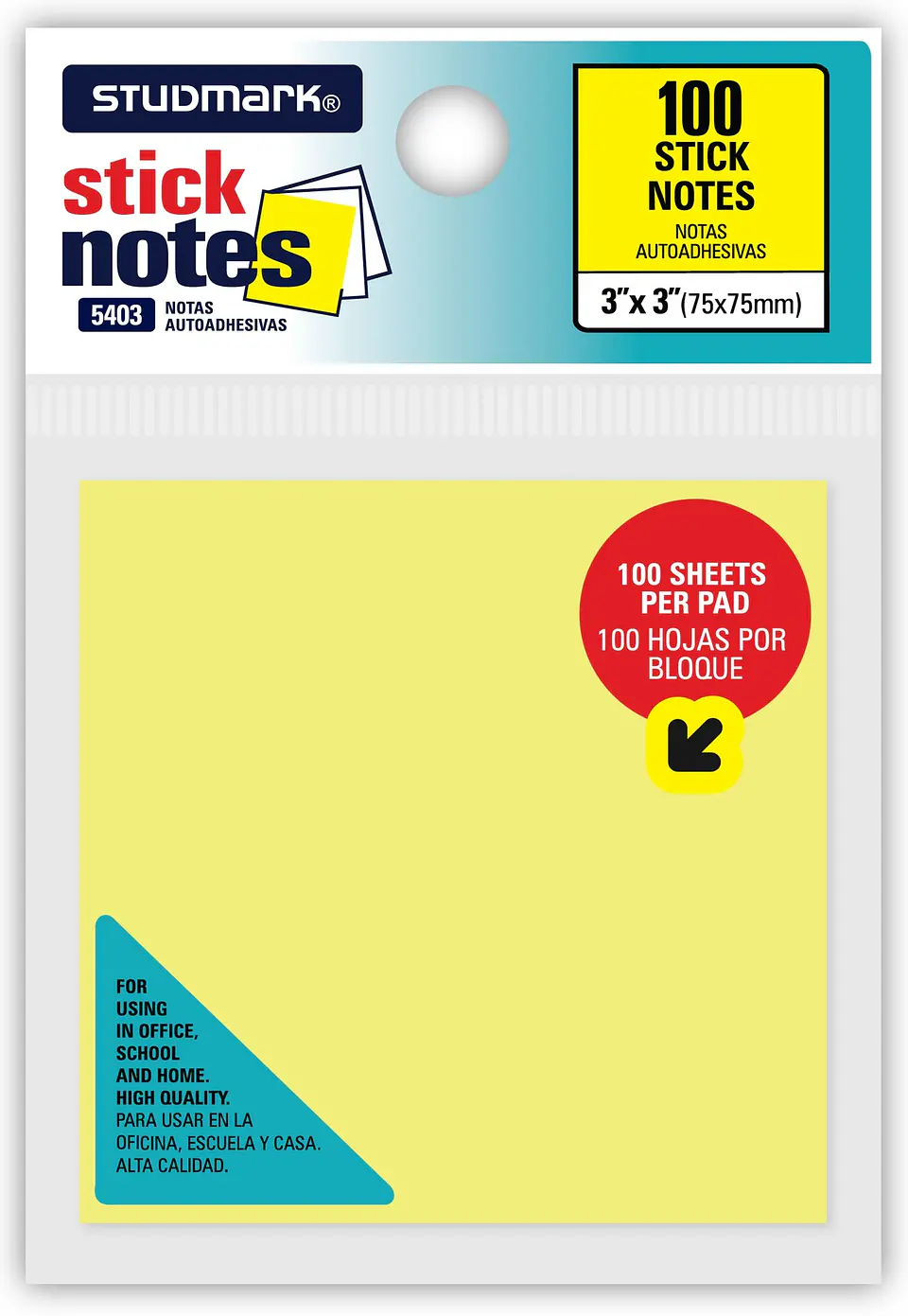 Notas autoadhesivas amarillas 75 x 75mm 1