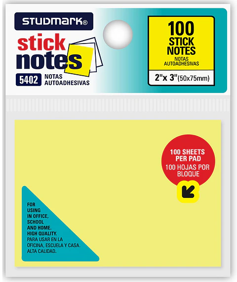 Notas autoadhesivas amarillas 50 x 75mm