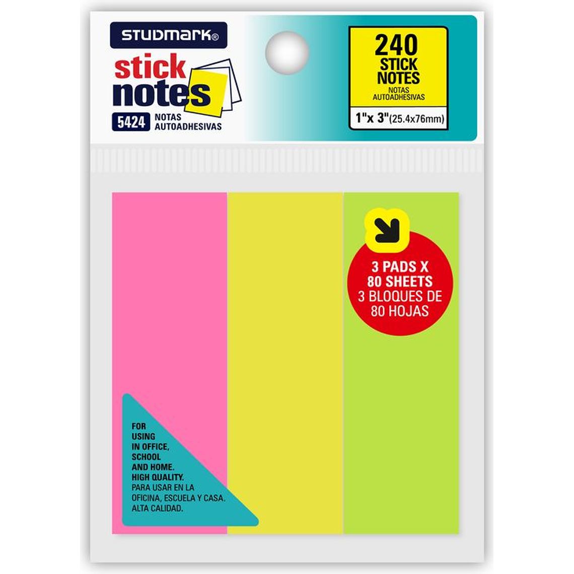 Notas autoadhesivas Neon 25.4 x 76mm 1
