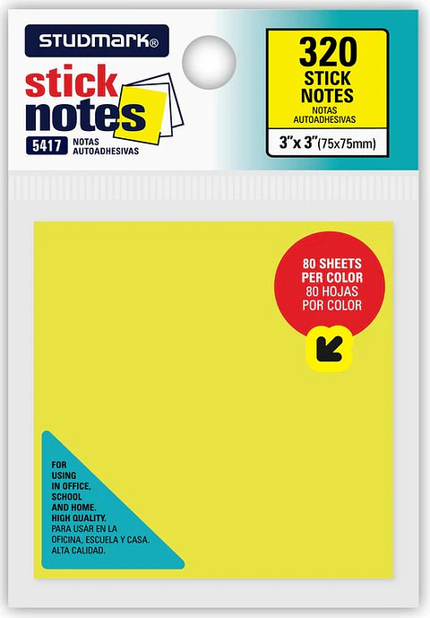 Notas autoadhesivas Neón multicolor 75 x 75mm