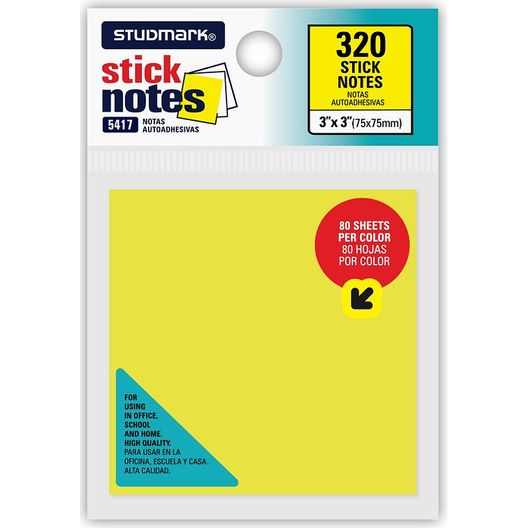 Notas autoadhesivas Neón multicolor 75 x 75mm 2