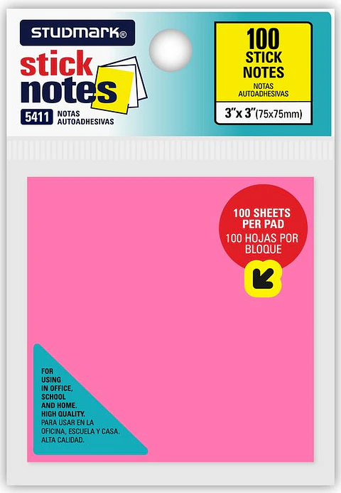 Notas autoadhesivas Neón multicolor 75 x 75mm 100 hojas