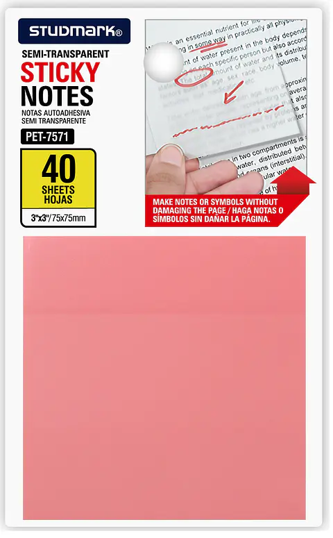 Notas autoadhesivas semi transparentes de colores 75 x 75mm