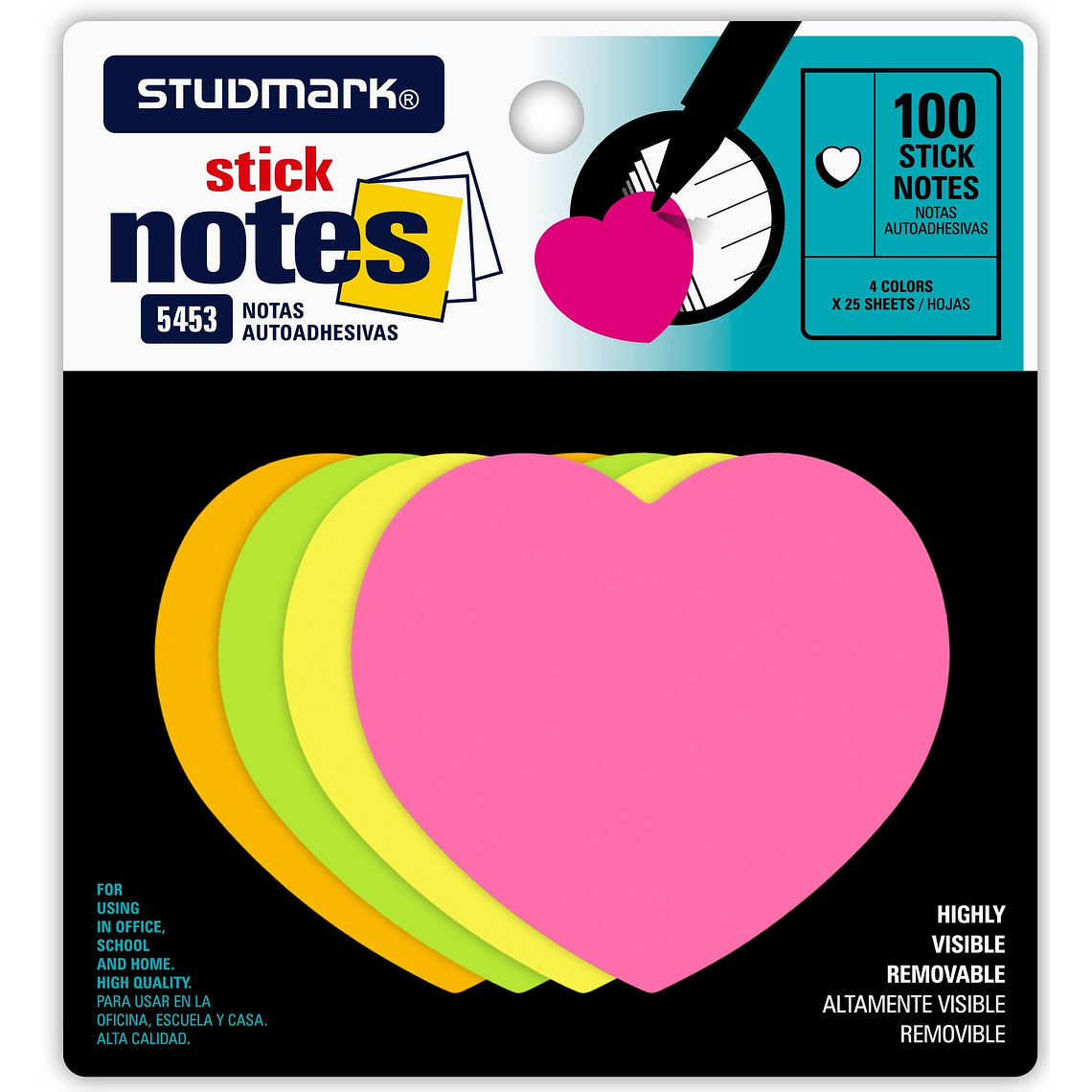 Notas adhesivas Studmark 25 hojas de cuatro colores diferentes 2