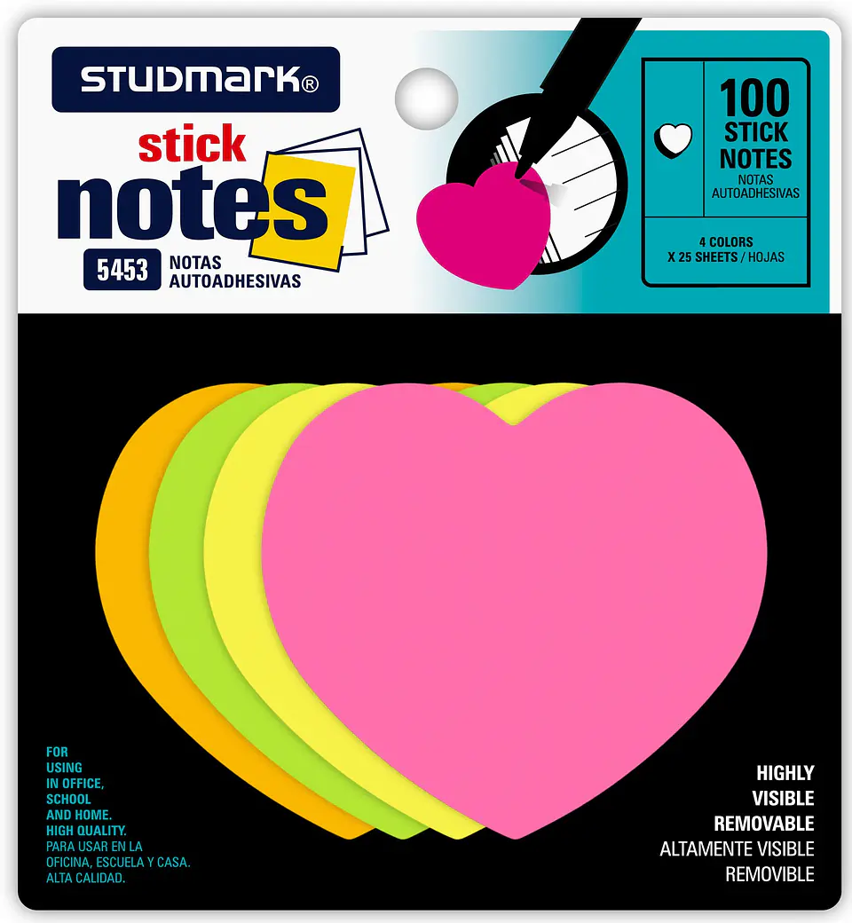 Notas adhesivas Studmark 25 hojas de cuatro colores diferentes 2