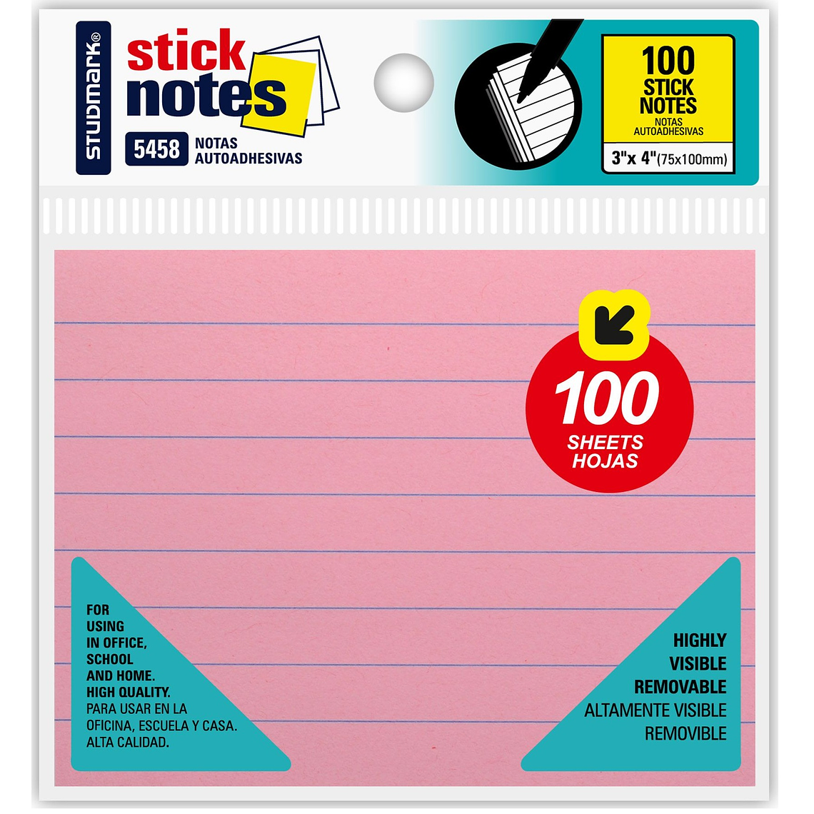 Notas adhesivas raydadas Studmark 75 x 100mm 3