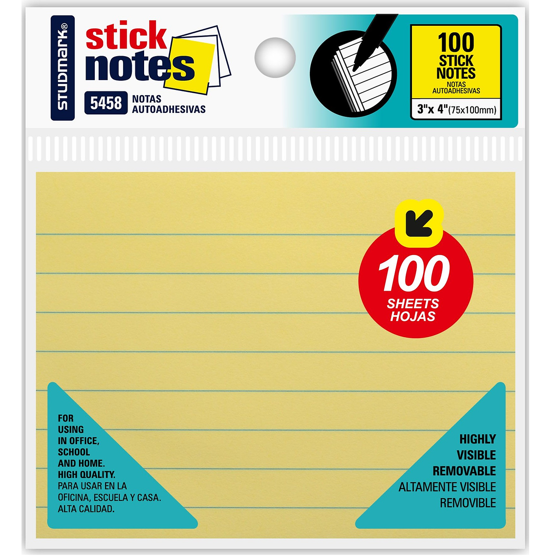 Notas adhesivas raydadas Studmark 75 x 100mm 1