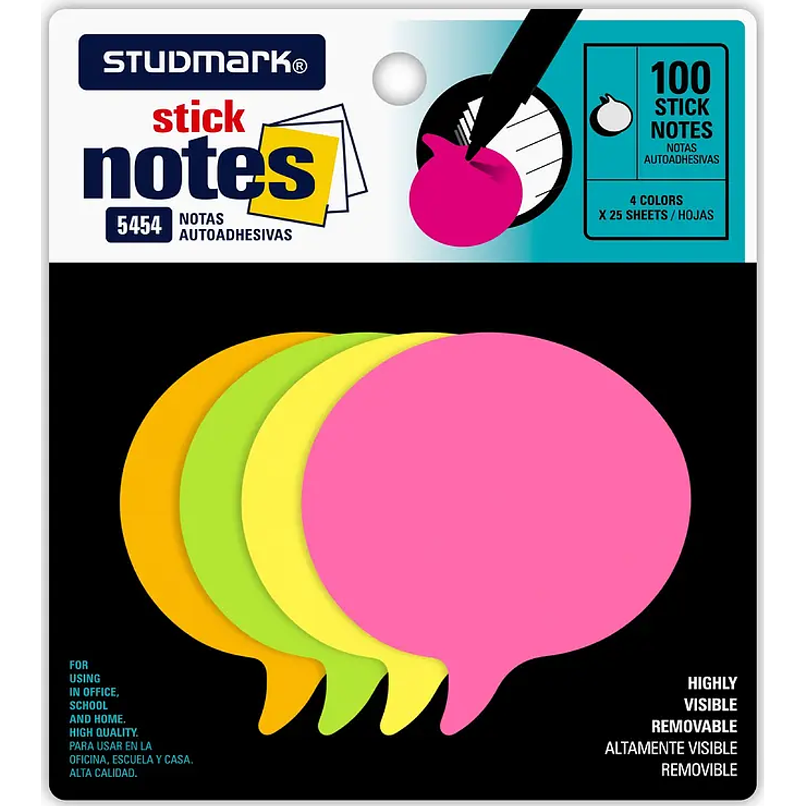 Notas adhesivas Studmark 25 hojas de cuatro colores diferentes 4