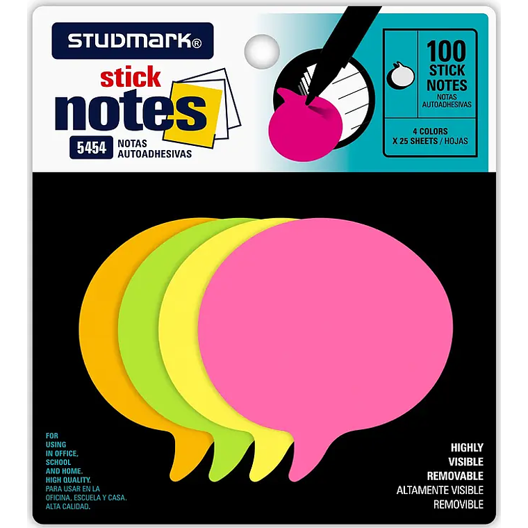 Notas adhesivas Studmark 25 hojas de cuatro colores diferentes 4
