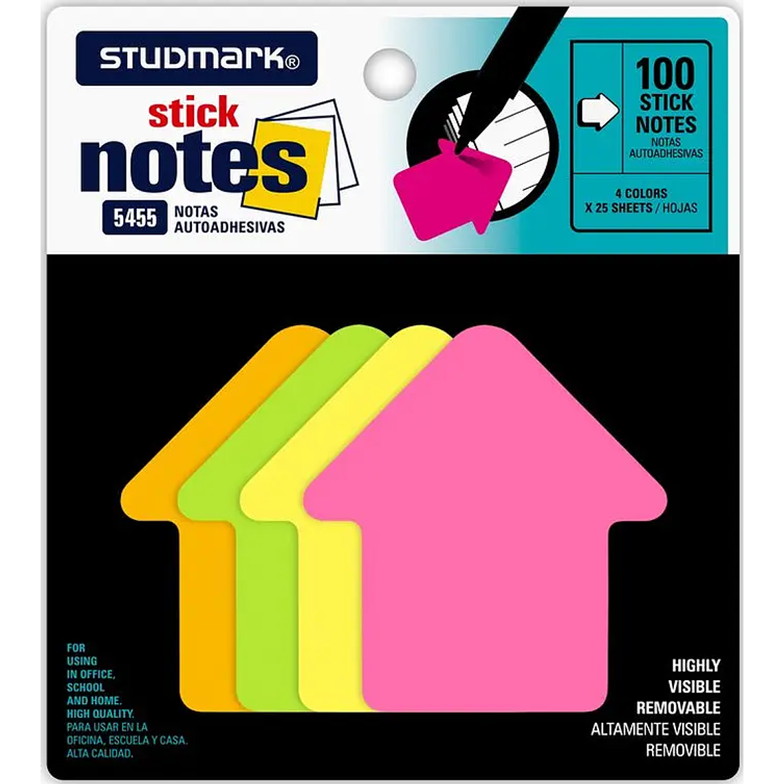 Notas adhesivas Studmark 25 hojas de cuatro colores diferentes 3