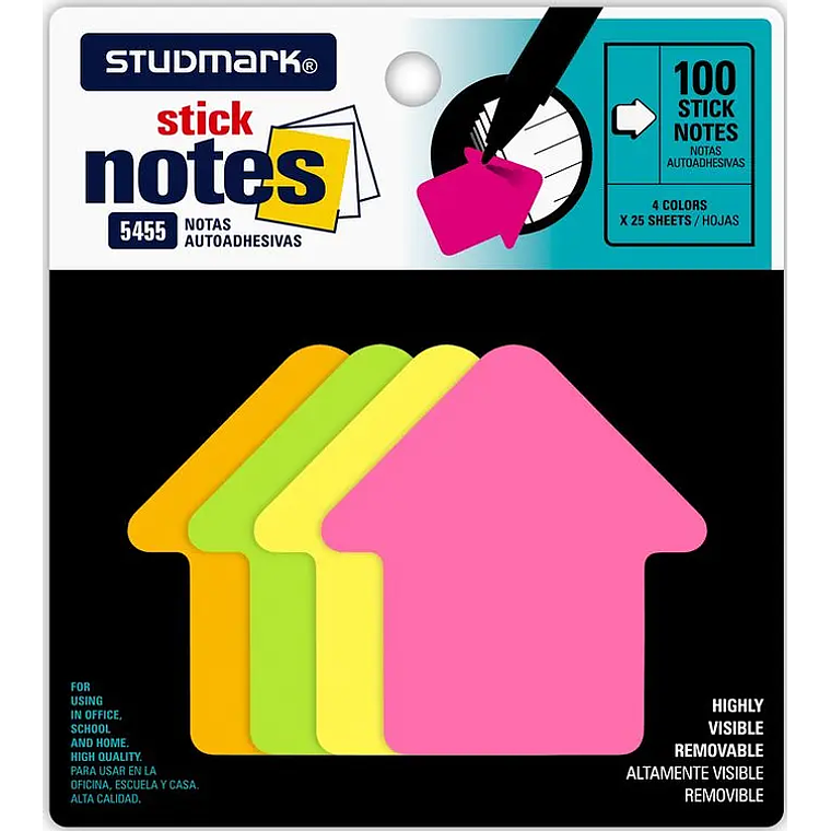 Notas adhesivas Studmark 25 hojas de cuatro colores diferentes 3