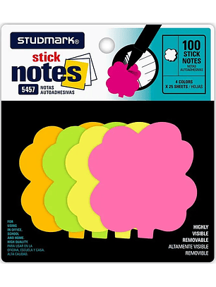 Notas adhesivas Studmark 25 hojas de cuatro colores diferentes