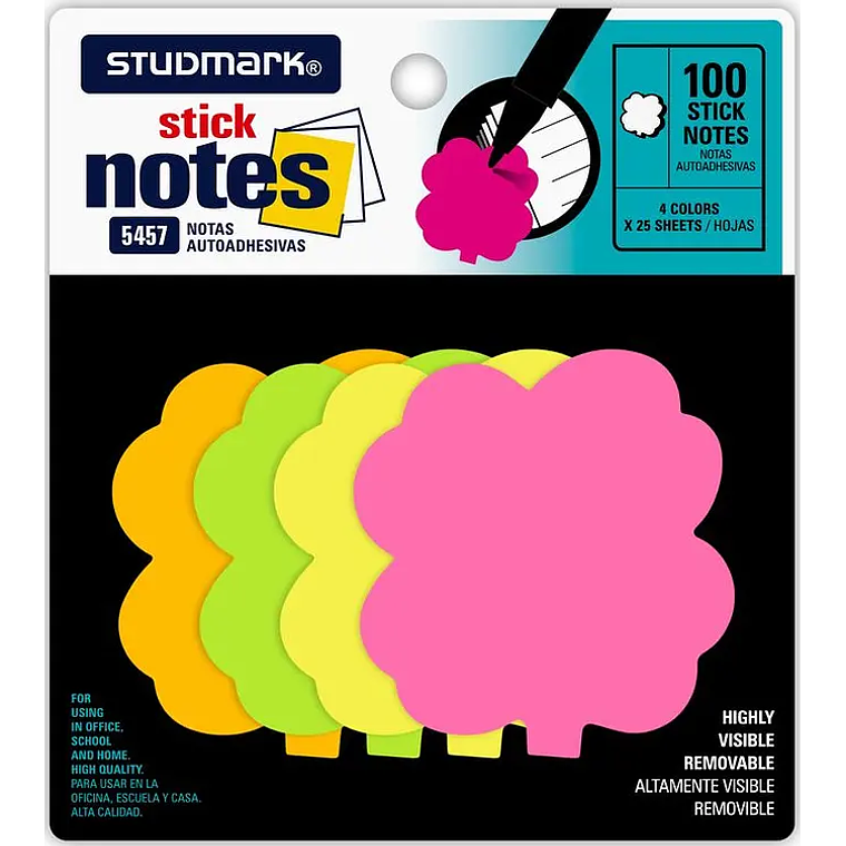 Notas adhesivas Studmark 25 hojas de cuatro colores diferentes 1