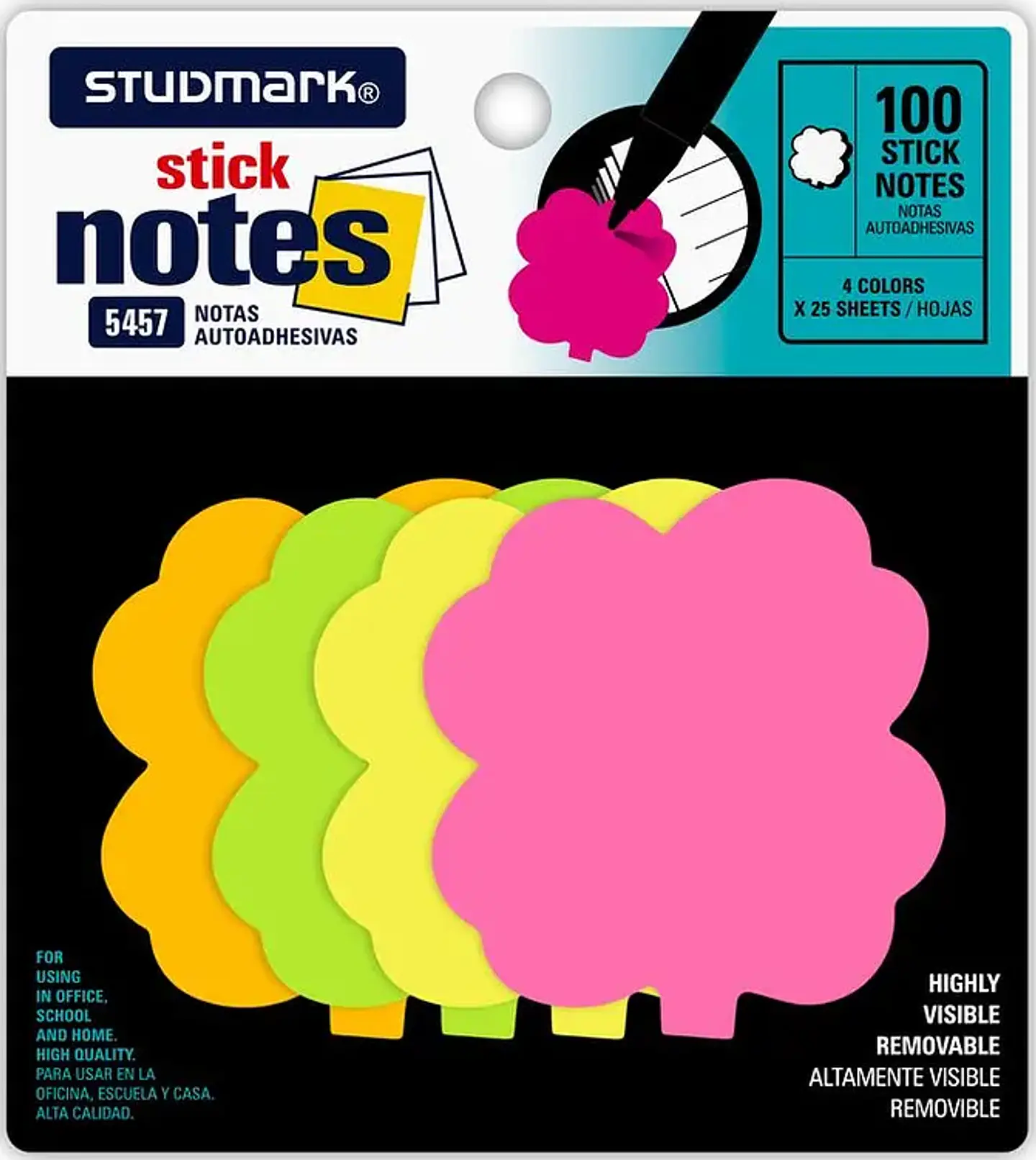 Notas adhesivas Studmark 25 hojas de cuatro colores diferentes 1
