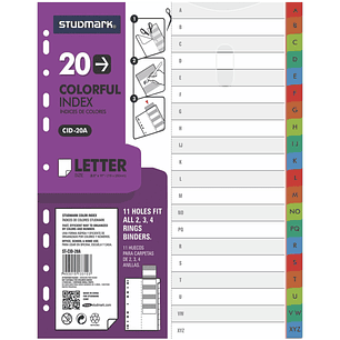 Separadores alfabético de 20 divisiones tamaño carta