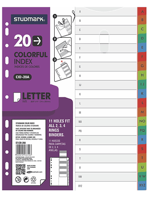 Separadores alfabético de 20 divisiones tamaño carta