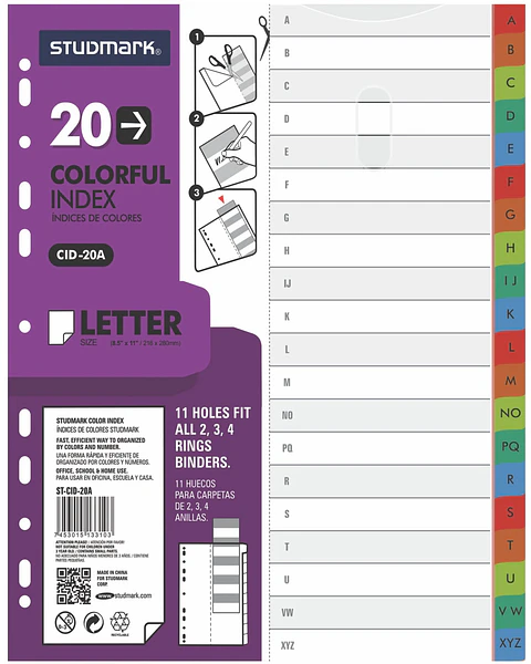 Separadores alfabético de 20 divisiones tamaño carta