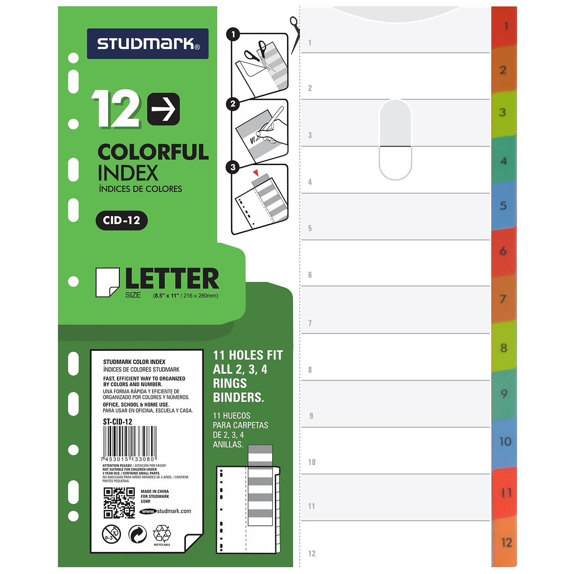 Separador numérico de 12 divisiones tamaño carta 1