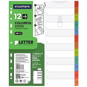 Separador numérico de 12 divisiones tamaño carta