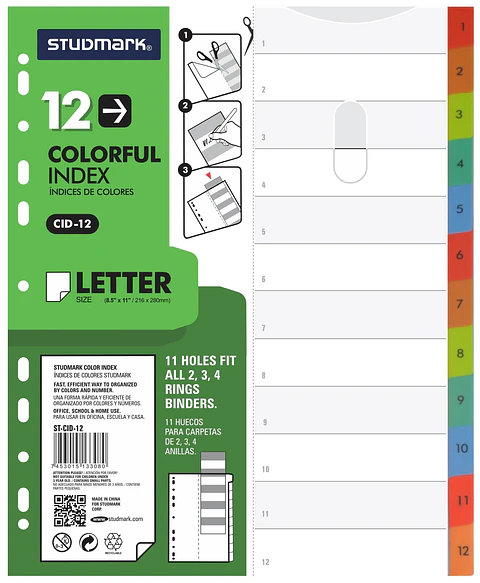 Separador numérico de 12 divisiones tamaño carta