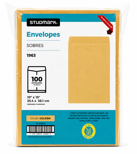 Sobres Manila Studmark 10 x 15 Pulgadas – Paquete de 100 Unidades