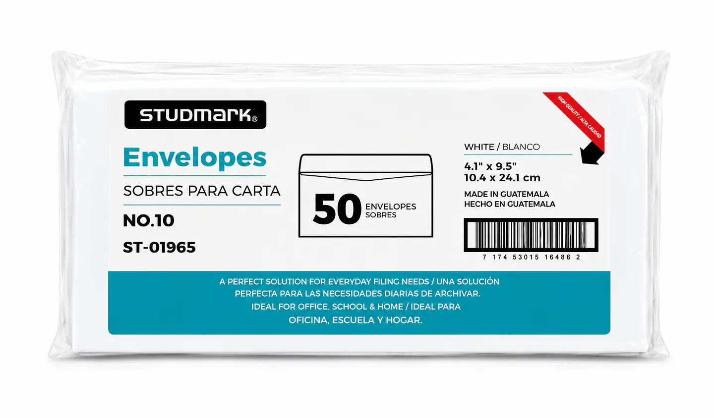 Paquete de 50 Sobres Blancos Studmark No. 10 (4